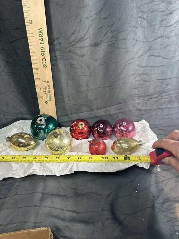 8 mercury glass vintage west Germany ornaments Pink,Green, Red ,Gold