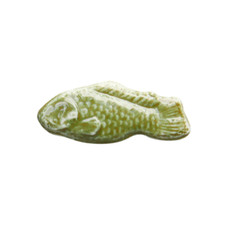 Feve Ancienne Plate Limoges Castel Poisson Emaillé Vert Porcelaine Miniature