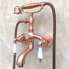Red Copper Clawfoot Bath Tub Faucet with Hand Shower Mixer Tap Wall Mount atf805