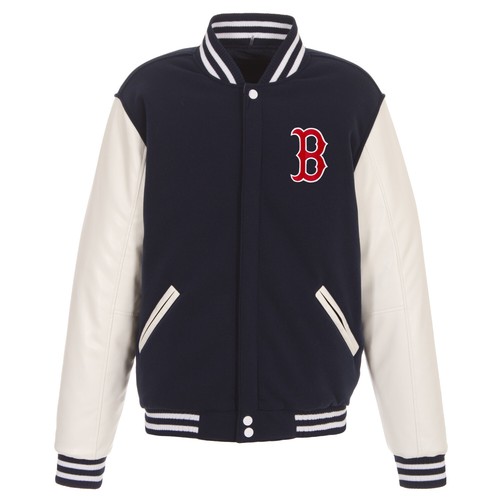 MLB Boston Red Sox Wende Fleece Jacke PVC Ärmel 2 Front Logos JH Design - Bild 1 von 5