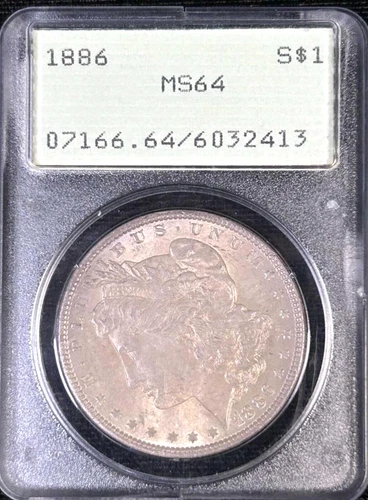 1886 $1 Silver Morgan Dollar MS 64 PCGS Rattler # 6032413 Iridescent Tone +Bonus