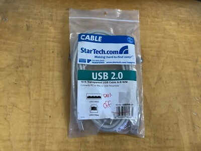 Startech.com 10 Ft Transparent Usb Cable - A To B - 1 X Type A Male - 1 X Type B