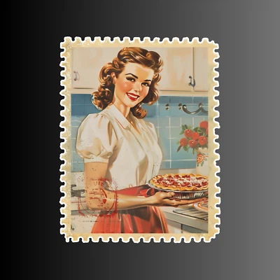 BUMBLEBEE APPAREL Pinup girl sticker vinyl decal vintage woman baking kitchen postage stamp wife