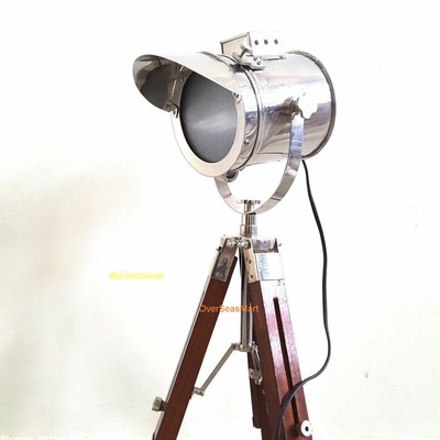 Vintage Industrial Nautical Antique Brass Spotlight Floor Lamp