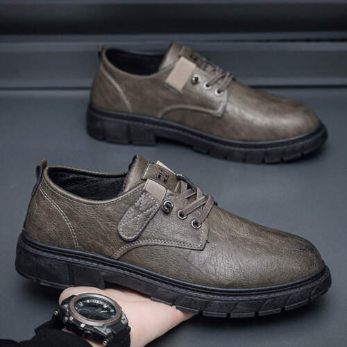 Men's Leather Shoes Business Casual Lace Up Ankle Boots Round Toe Breathable Sho - Picture 15 of 17