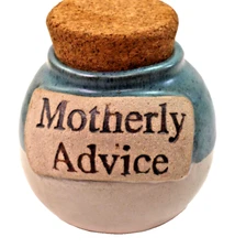 Motherly Advice Tumbleweed Pottery Stoneware Ceramic Stash Jar Cork Lid 5.5"