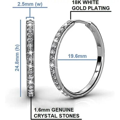 Cate Chloe Bianca 18k White Gold Hoop Earrings with Swarovski Crystals,  Female