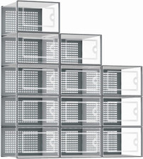 Shoe Organizer Storage Boxes 12 Pk Clear Stackable Bins w Drawers Lid Containers