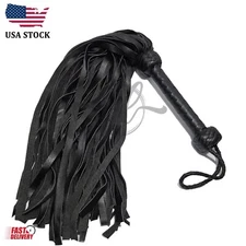 Heavy Duty Cowhide Leather Flogger – 80 Falls Thuddy Black Whip | Genuine Whip