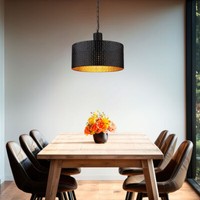 Pendellampe HäNgeleuchte Holzoptik Esstischlampe Gold Schwarz 1 Flammig H 120 Cm