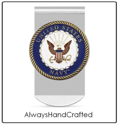 US NAVY Money Clip - USN challenge coin medallion / mirror stainless steel