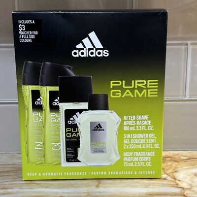 ADIDAS Men's Personal Care PURE GAME Body Wash & Fragrance 4-Piece GIFT SET