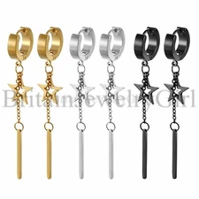 2-6pcs Small Huggie Hoop Steel Threader Chain Star Dangle Earrings for Men Women