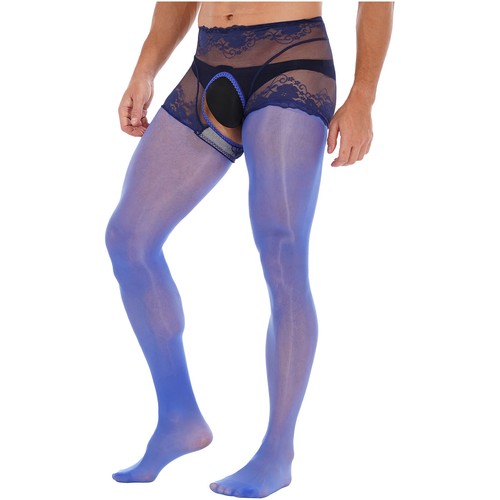 Collant uomo lingerie aperto all'uncinetto collant lucido senza cavallo calze pizzo - Foto 57 di 76