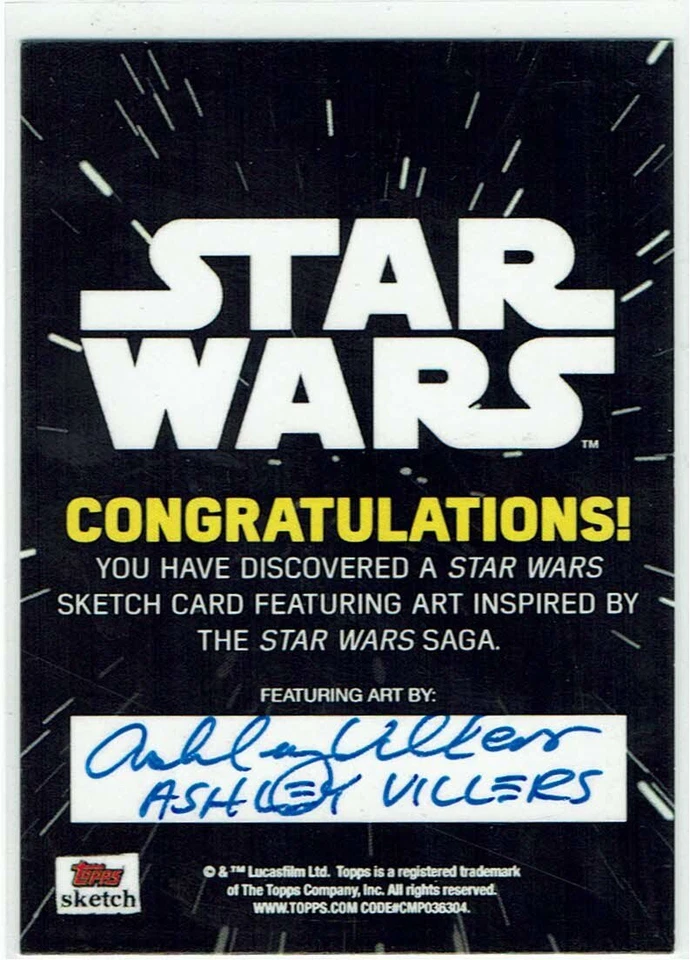 Star Wars Rise of Skywalker 2019 Topps 1/1 Artist Sketch Card Ashley Villers - Image 2 of 2
