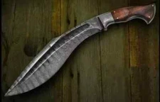 CUSTOM HANDMADE DAMASCUS STEEL HUNTING KUKRI BOWIE KNIFE WOODEN HANDLE & SHEATH