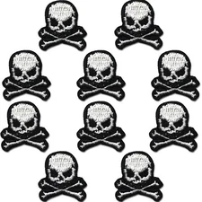 Extra Small Skull (10 Pack) Halloween Embroidered Iron On Patch - White
