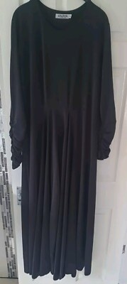 Damen schwarz blau Abaya Kleid Unikat 56 57 lang Plissee ausgestellte Rüschenärmel 