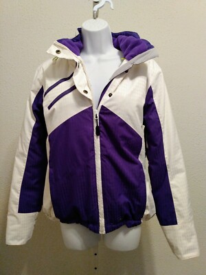 Boulder Gear Women's White Purple Puffer Detachable Hood Zips Pockets Coat sz S