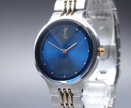 [N MINT] Yves Saint Laurent 5421-H10031Y Blue Cut Glass Quartz Unisex Watch