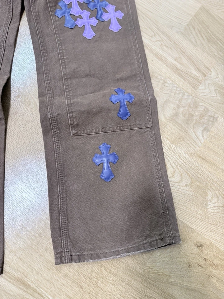 Pantalones de mezclilla de carpintero Chrome Hearts talla 34 nuevos sin etiquetas cruces moradas y azules nuevos sin etiquetas Foto 3 de 4