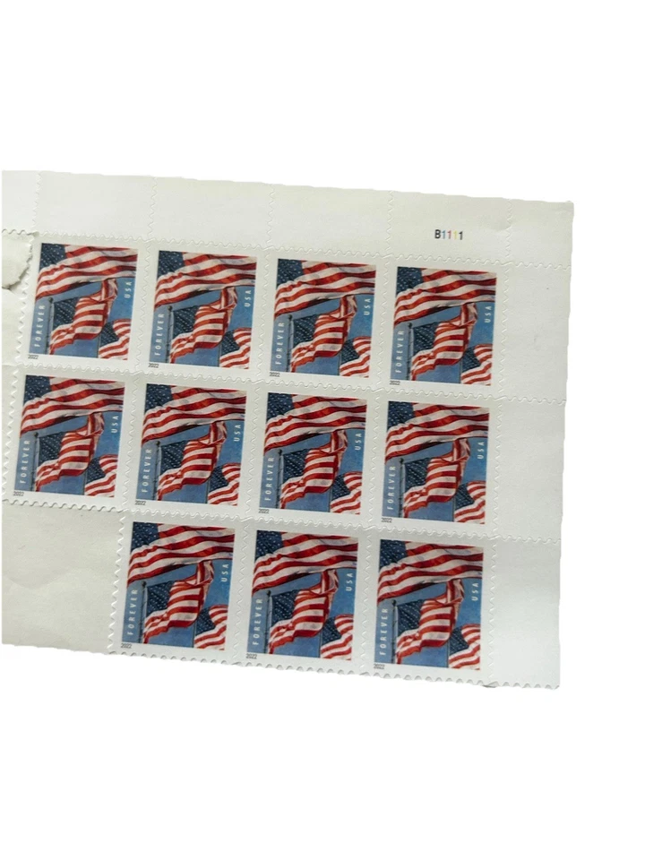 USA Forever Stamps 11 Count 2022 #5654 #B1111 American Flags Used Plate Block - Image 2 of 4