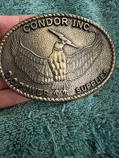 Vtg Condor Inc. D. C Power Supplies Belt Buckle BRASSTONE