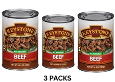 Keystone Meats All Natural Beef 3 Cans | Fully Cooked 14.5 oz Canned Meat Bulk