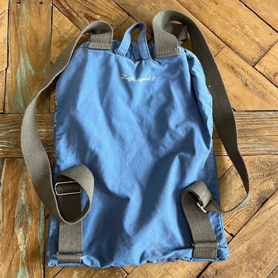 Life is Good Backpack Drawstring Blue Pattern Casual Travel Bag - Image 2 of 4