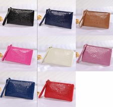 Women Croc Leather Coin Card Wallet Key Ring Pouch Zip Up Change Bag Mini Purse