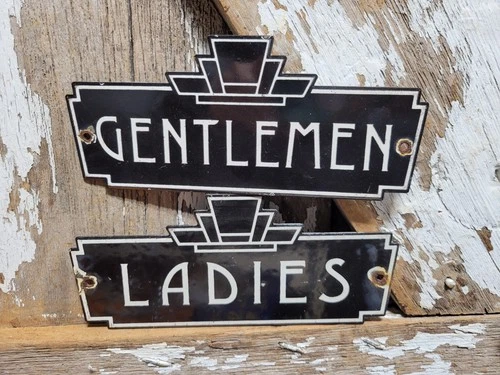 VINTAGE RESTROOM PORCELAIN SIGN OLD ART DECO BATHROOM LADIES GENTLEMENS TOILET