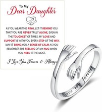 To My Daughter Hug Hope Rings, I Love You Foreve Motivational Stainless Steel Sp