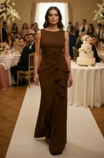Chocolate Brown Wedding Bridesmaid Cocktsil Party Long Formal Dress 010