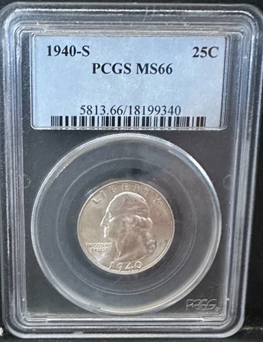 1940 S Washington Quarter 25C PCGS MS66
