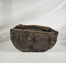 Chinese Rice Bucket Antique Distressed Wood  Pail Grain Rice Logs Basket