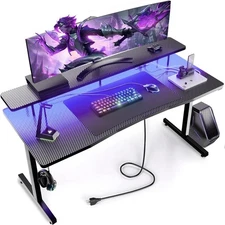 55 Inch Gaming Desk, Computer Gamer Desk with Monitor Stand,