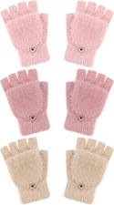 3 Pairs Kids Fingerless Gloves Winter Flip Gloves Warm Convertible Mitten for Gi