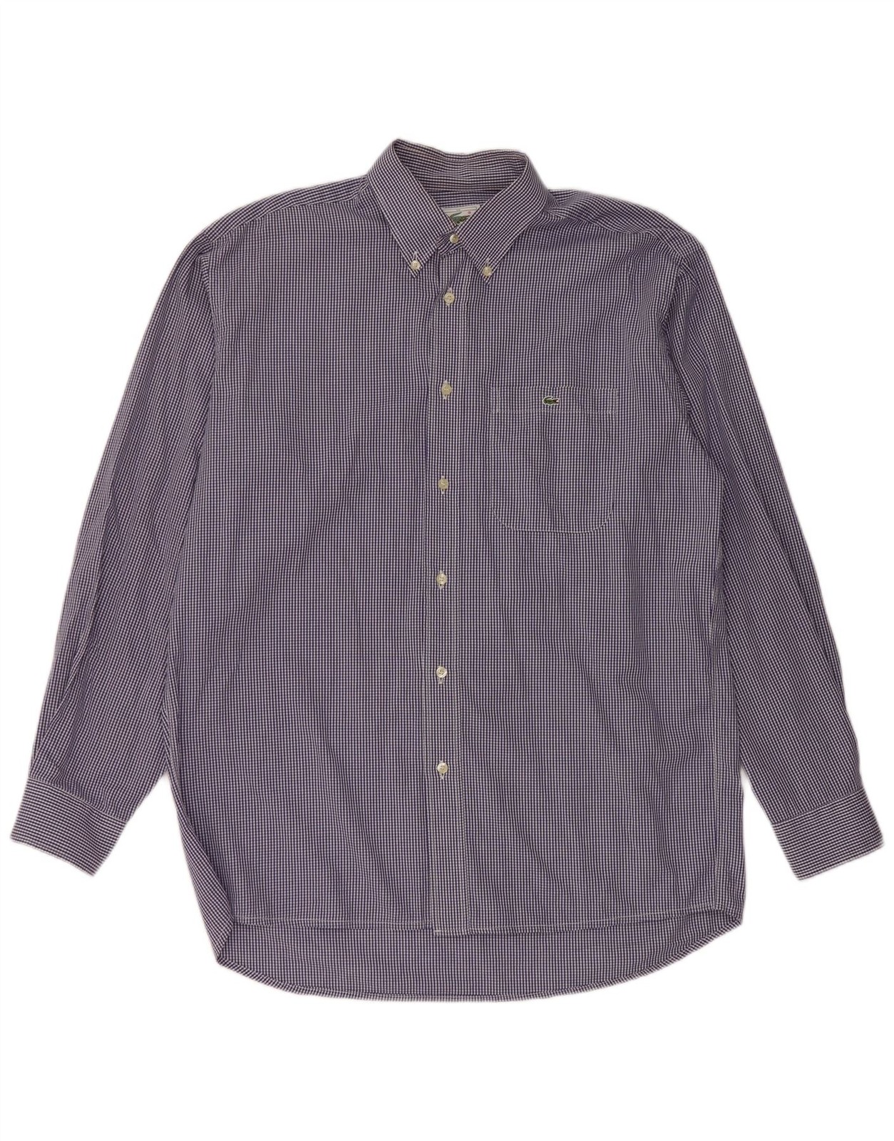 Lacoste Mens Shirt Size 40 Medium Navy Blue Gingham Cotton AO03