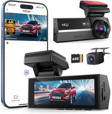 Dash Cams Front and Rear, NQJ 4K 2K Dual Camera for Cars w 64GB Black