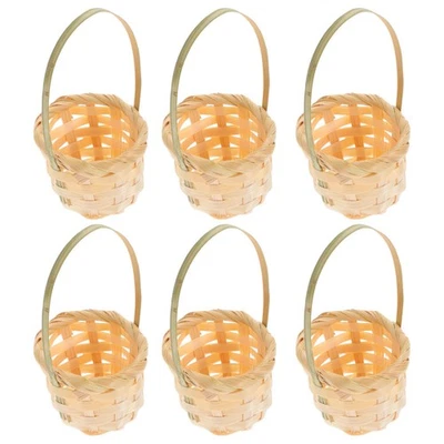 6 Pcs Panier Miniature En Bambou Tressé Avec Poignées Petits Paniers - Photo 1/4