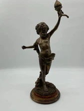 Bronze Figural Sculpture of Cherub with Torch - 21" Tall