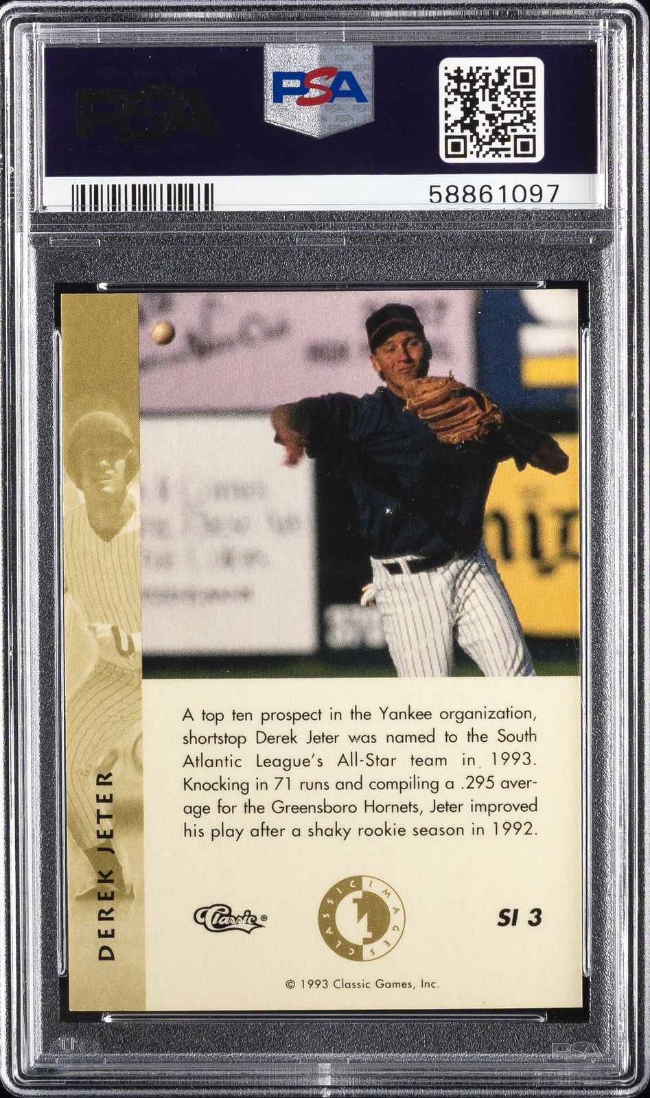 1993 CLASSIC IMAGES SUDDEN IMPACT #SI3 DEREK JETER ROOKIE RC PSA 8 view 2