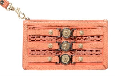 Versace Women's Salmon Pink 100% Leather & Python Skin Wristlet Clutch Bag