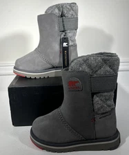 Sorel Children’s Rylee WP Snow Boots Youth 9  Gray Suede Round Toe Faux Fur