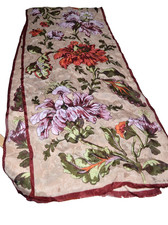 Vtg Oscar de la Renta Silk Scarf Oblong Burgundy green tan 11" by 52" raveled