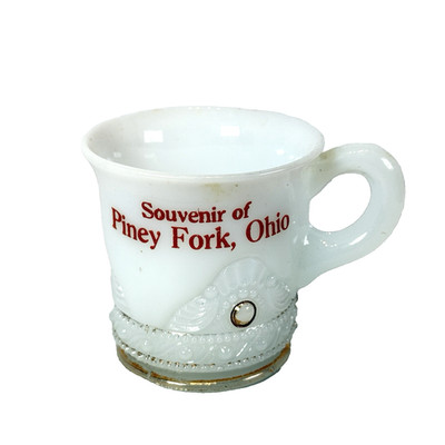 PINEY FORK OHIO  Uranium Custard Glass Souvenir Tea Cup Mug Antique MO