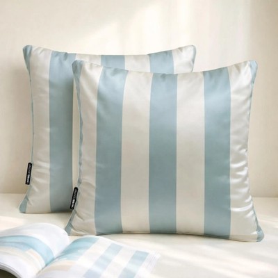 The HomeCentric Set of 2 Ice Blue Throw Pillow Cover Satin Striped- Ice Vertical