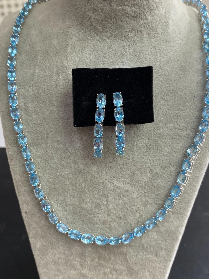 NATUR SCHWEIZER TOPAS 6X4 STERLINGSILBER 925 OHRRING HALSKETTE