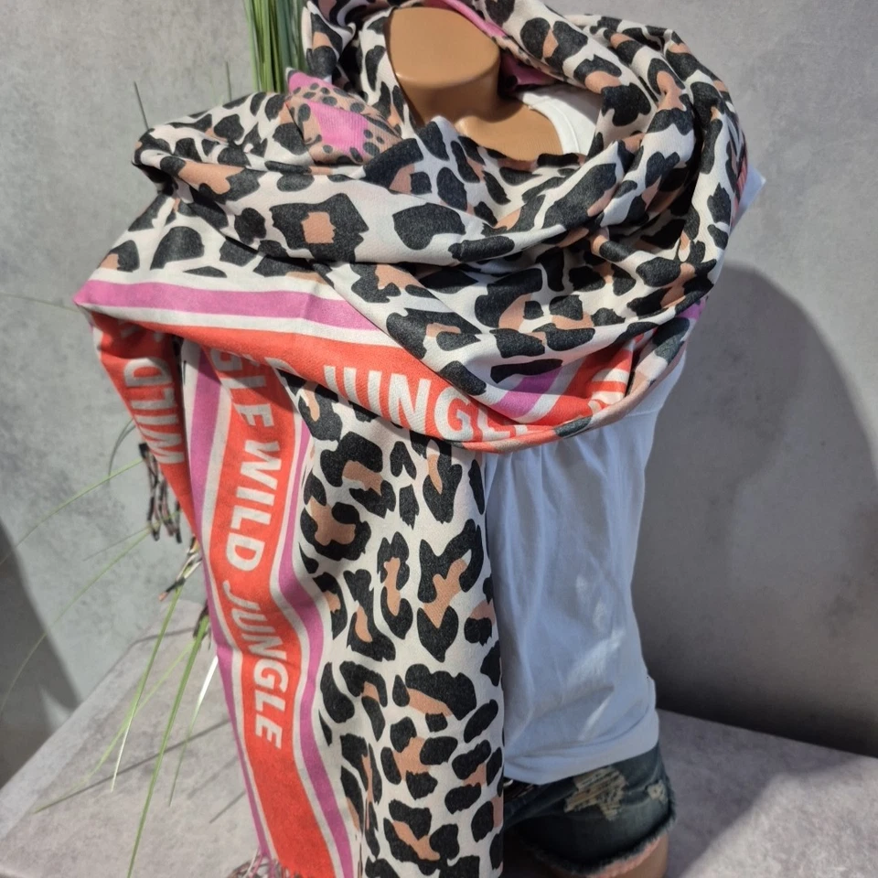 Zwillingsherz Damen Schal Tuch mit Fransen Herbst Winter Leo Wild Damen (6 493)