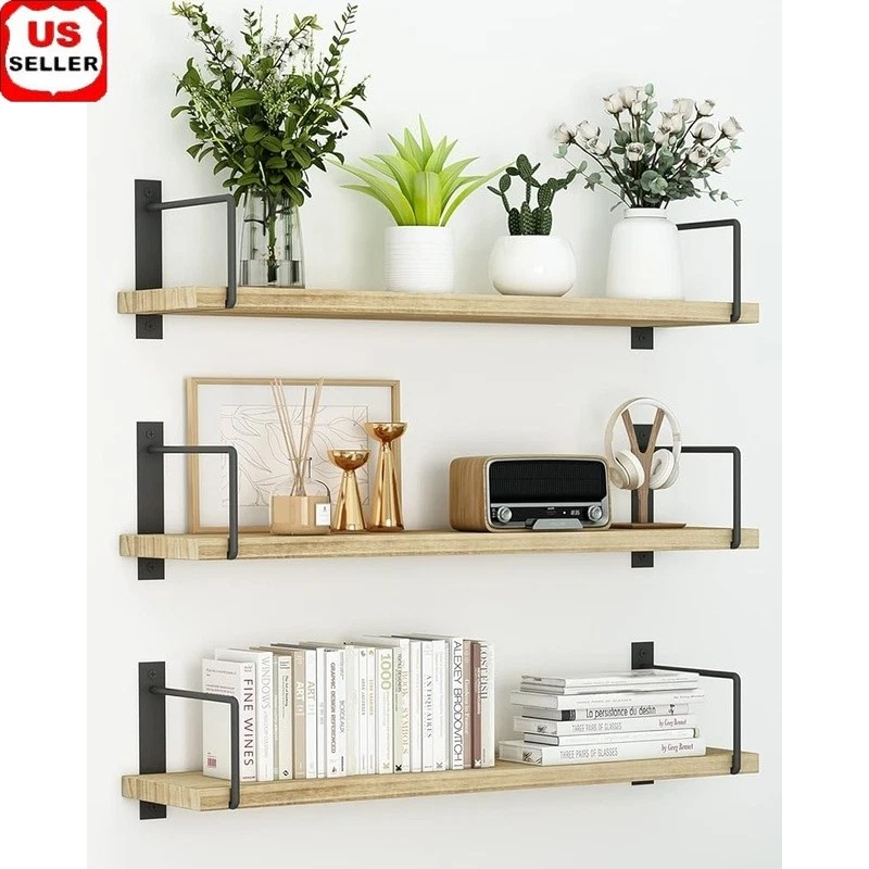 Long Floating Wall Shelves Set of 3 Modern Display & Storage Shelves Home Office